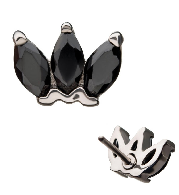 14kt White Gold Black CZ Lotus Threadless Top