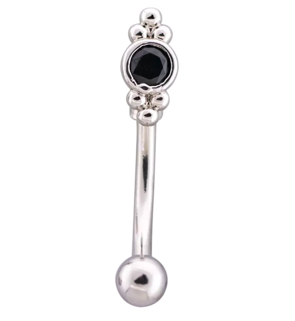 Beaded Black CZ Stainless Steel Curved Barbell