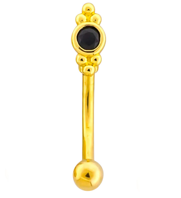 Gold PVD Beaded Black CZ Stainless Steel Curved Barbell