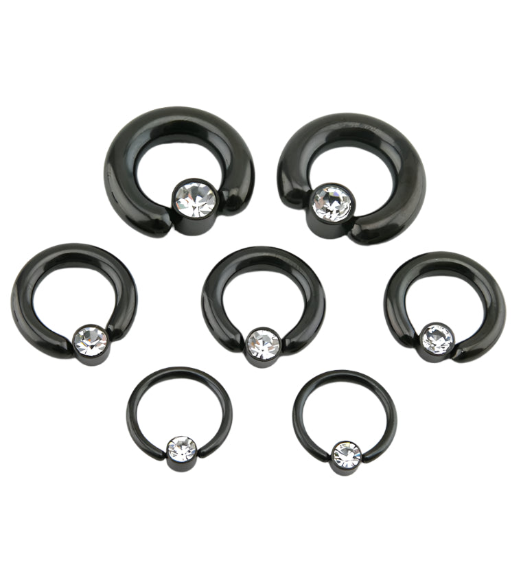 Black PVD CZ Flat Disk Captive Ring