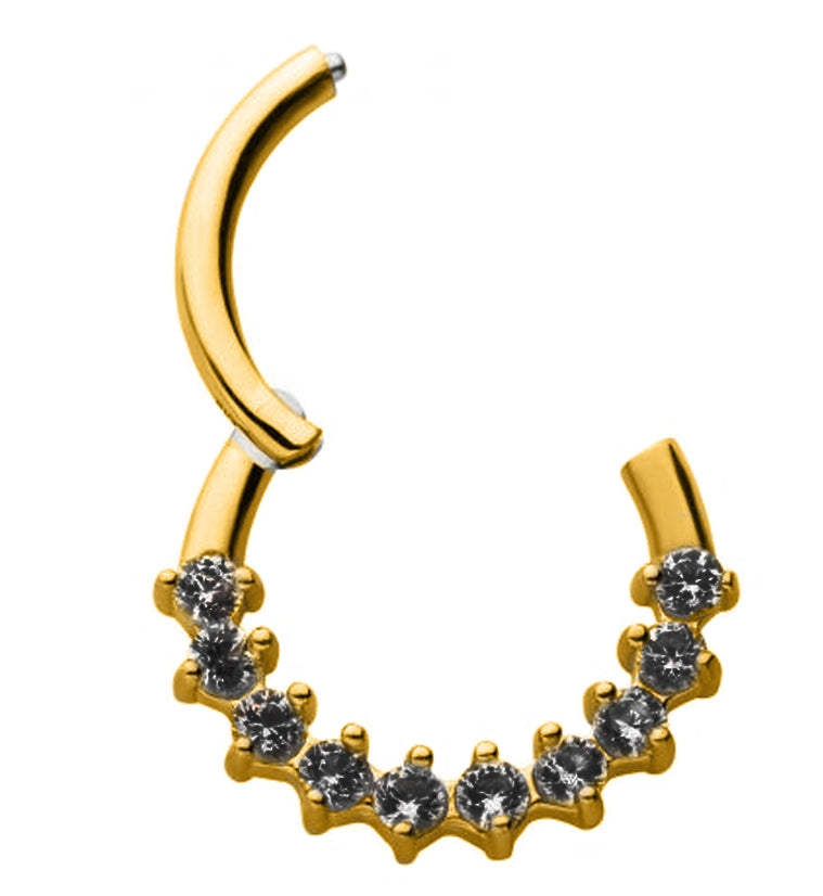 Multi Prong Black CZ Gold PVD Hinged Segment Ring