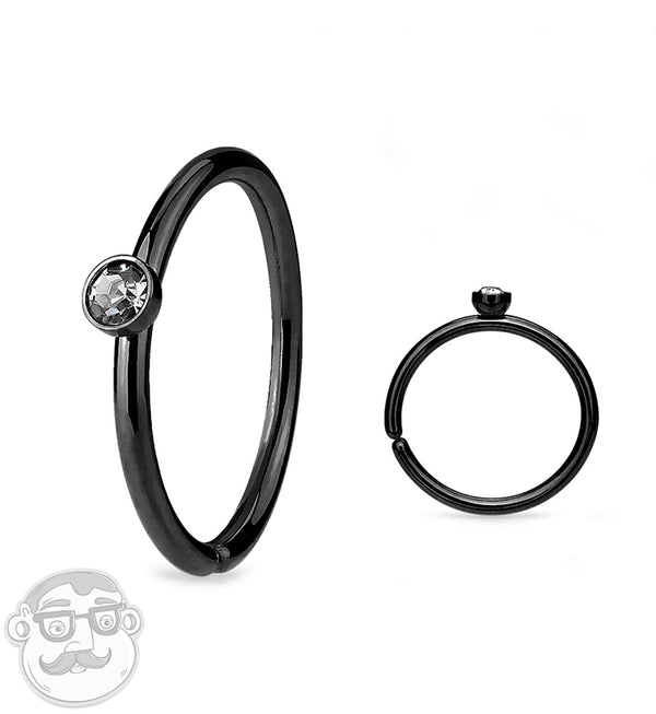 20G PVD Black Stainless Steel Nose Hoop with Micro CZ Gem