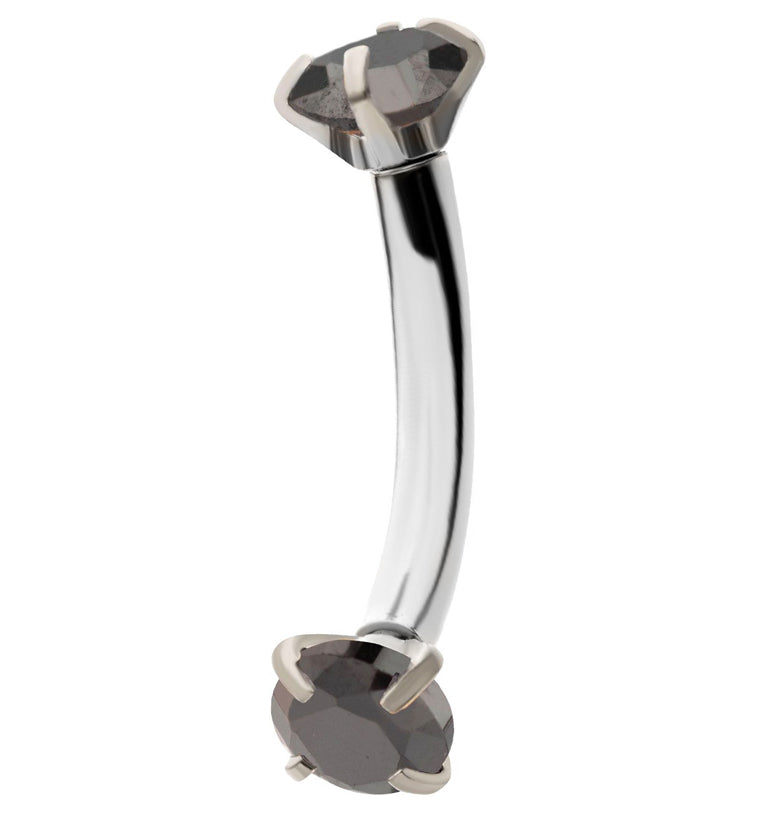 Black CZ Prong Set Stainless Steel Curved Barbell