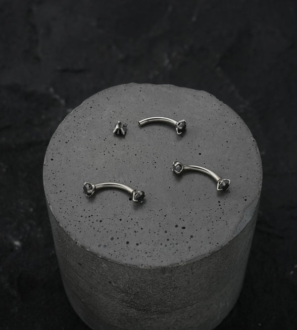 Black CZ Prong Set Stainless Steel Curved Barbell