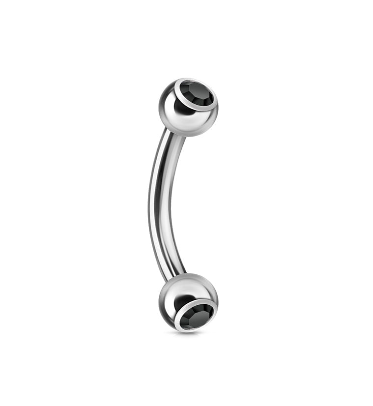 Black Double CZ Stainless Steel Curved Barbell