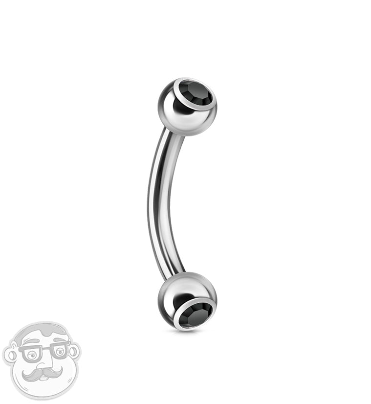 Black Double CZ Stainless Steel Curved Barbell