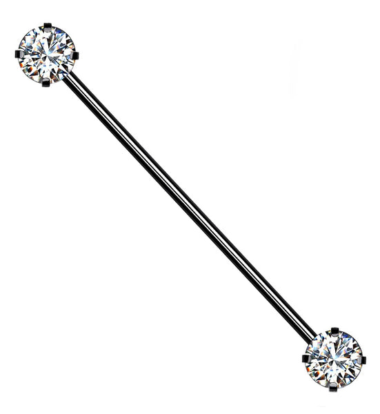 Black Stainless Steel CZ Threadless Industrial Barbell