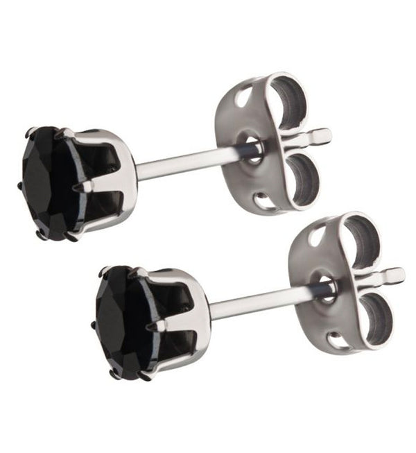 Black CZ Prong Titanium Earrings