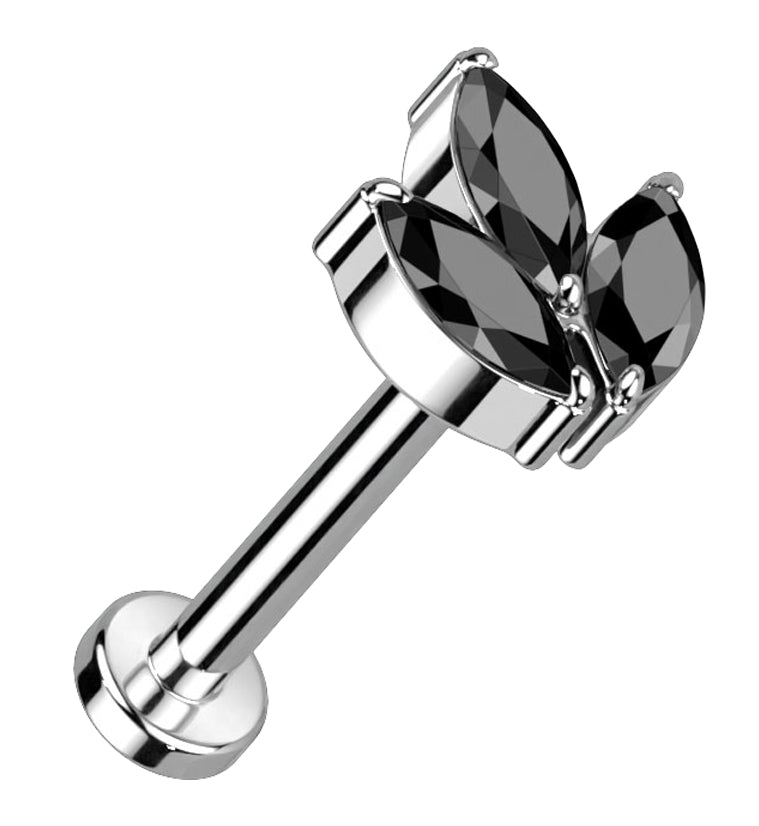 Black CZ Tri Sepal Titanium Threadless Labret