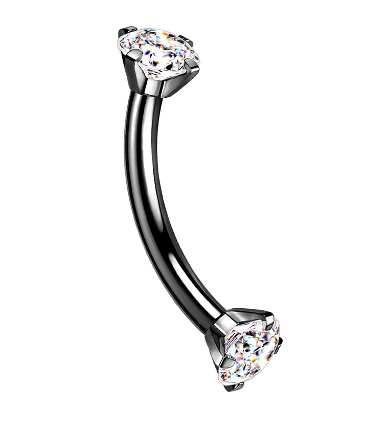 Black PVD Titanium Double Prong CZ Curved Barbell