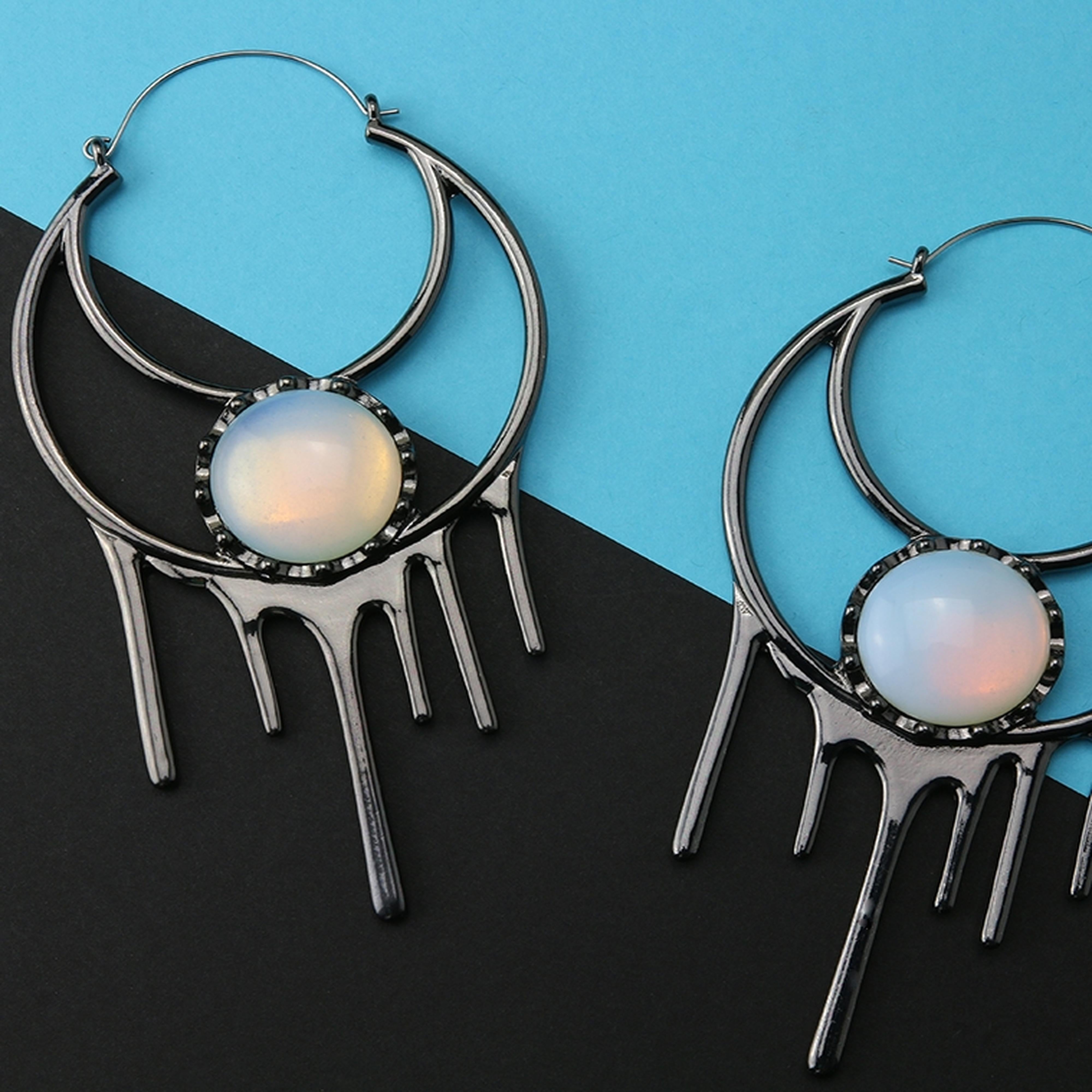 20G Black Crescent Drip Opalite Plug Hoops