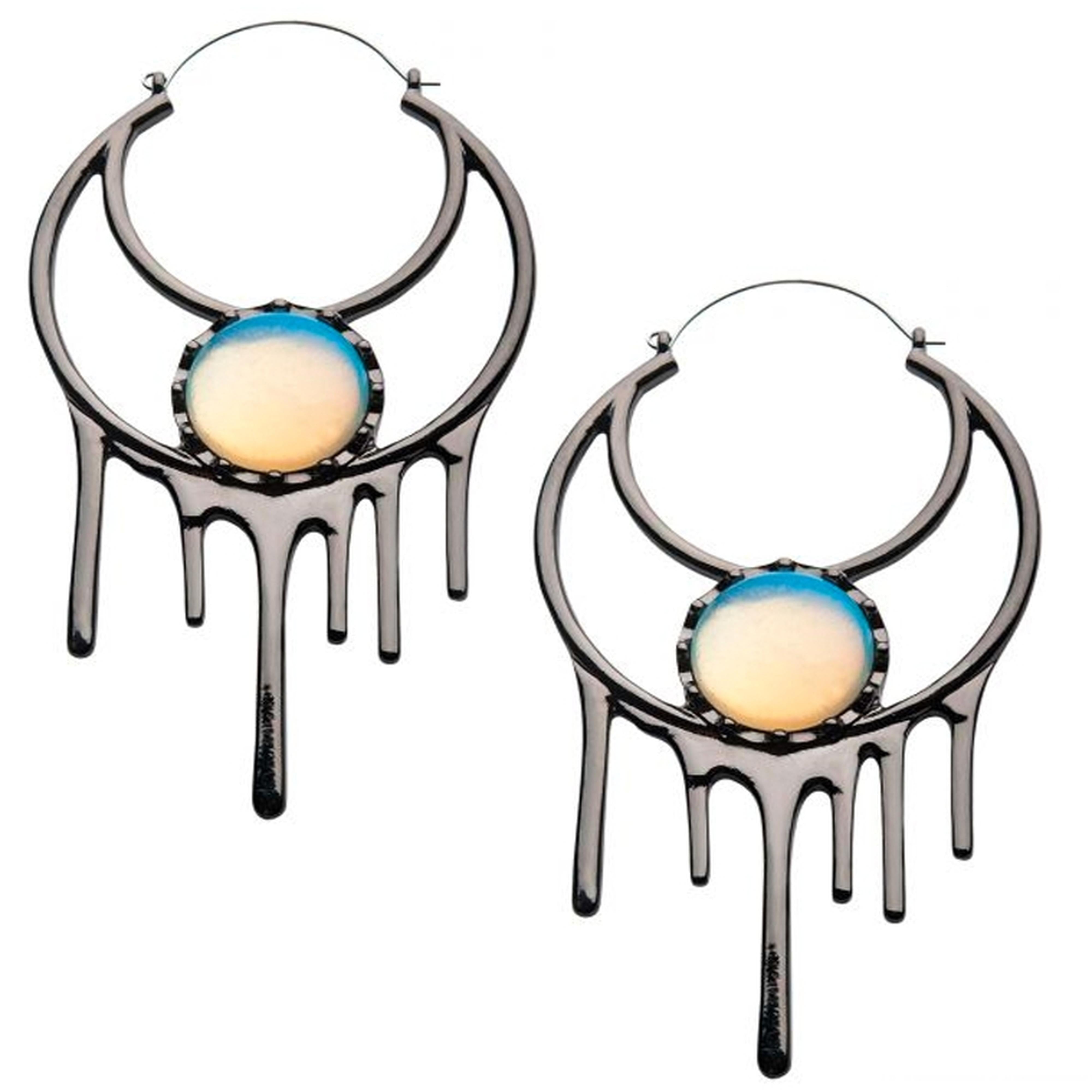 20G Black Crescent Drip Opalite Plug Hoops