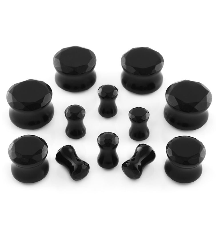 Black Faceted Agate Plugs