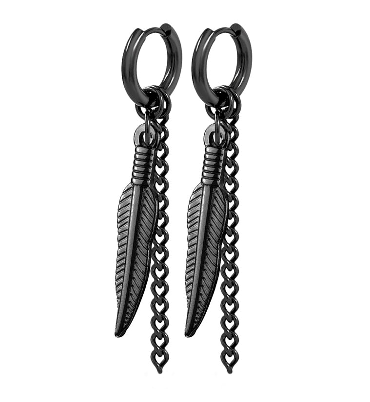 Black PVD Feather Dangle Earrings | UrbanBodyJewelry.com