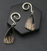 Black Flame Petrified Palm Root Stone White Brass Ear Weights