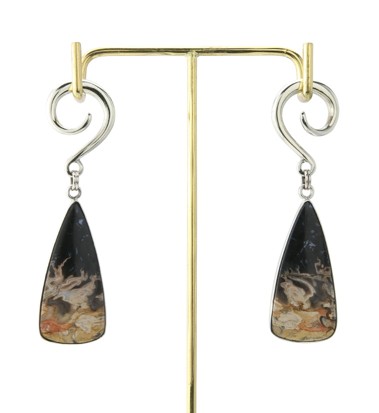 Black Flame Petrified Palm Root Stone White Brass Ear Weights