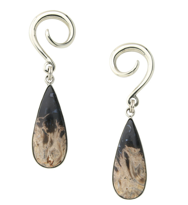 Black Flame Petrified Palm Root Stone White Brass Ear Weights Version 1
