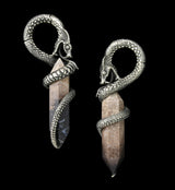 Black Flame Petrified Palm Root Cobra White Brass Hinged Ear Weights
