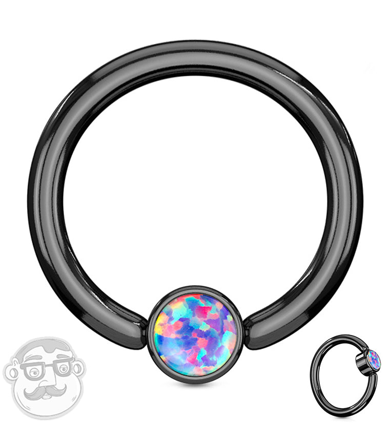Black PVD Purple Opalite Flat Disk Captive Ring