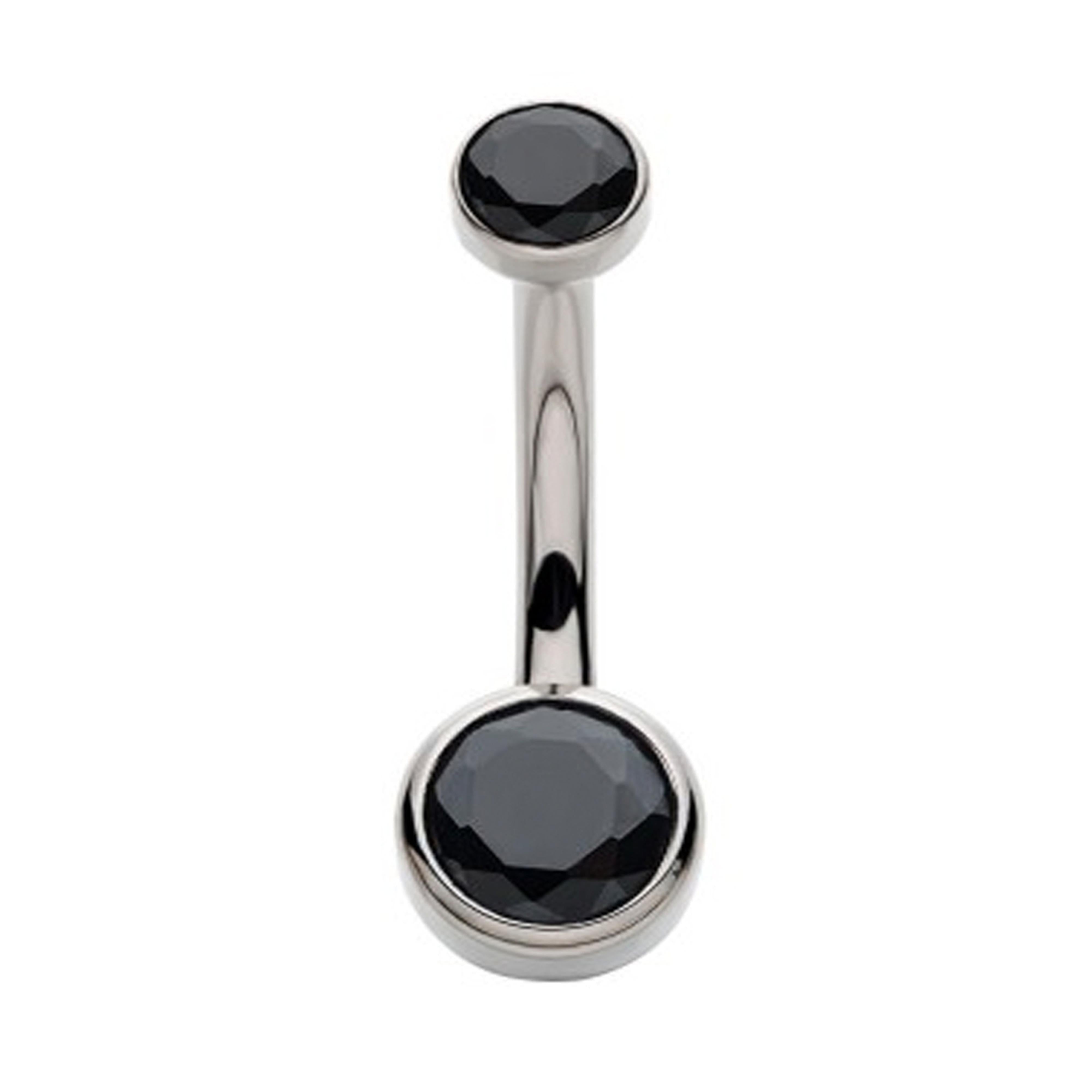Black Double Flat Bezel Titanium Belly Button Ring