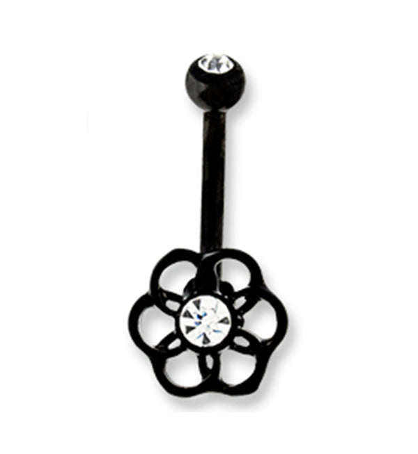 Black PVD Flower CZ Curved Barbell