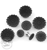 Black Mandala Flower Top Stainless Steel Plugs