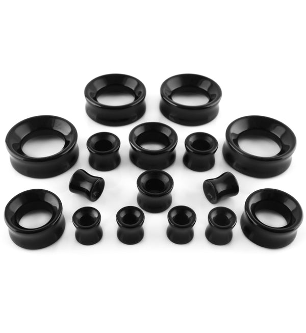 Double Flare Midnight Black Glass Tunnel Plugs