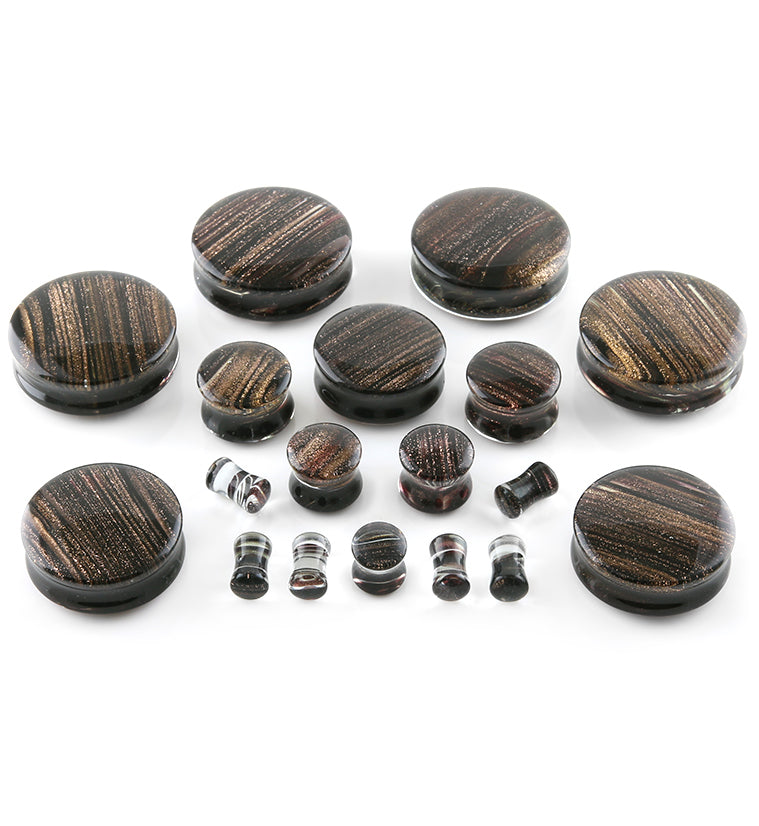 Black & Gold Glitz Glass Plugs