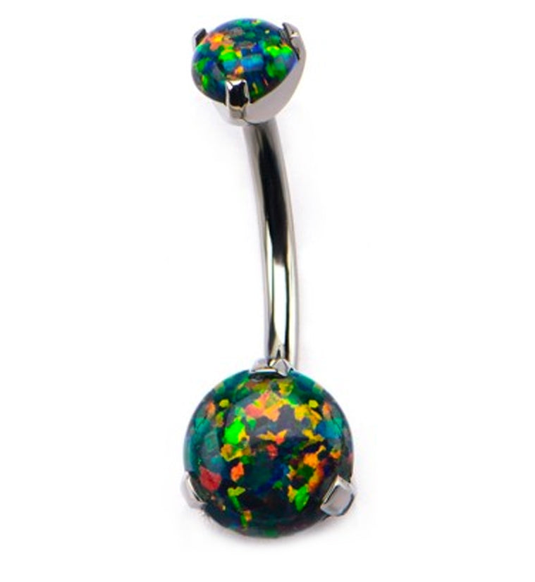 Black & Green Opalite Cabochon Titanium Belly Button Ring