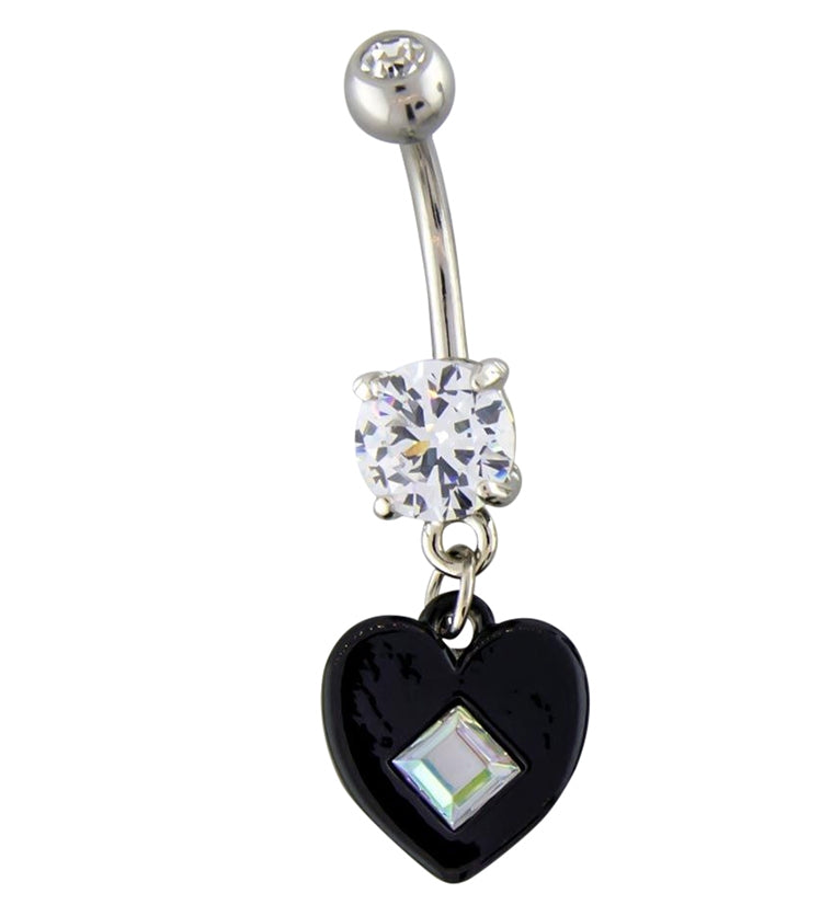 Black Heart CZ Belly Button Ring