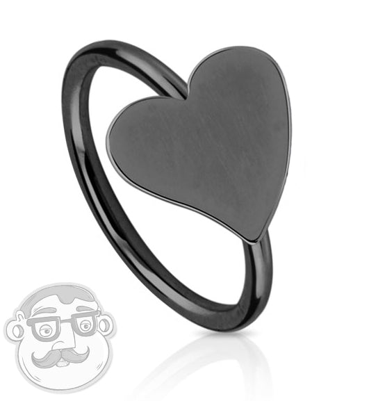20G Black Stainless Steel Heart Nose Ring
