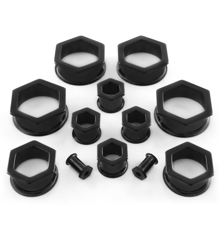Black Hexagon Double Flare Tunnels