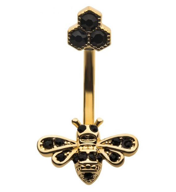 Black Honeycomb Gold PVD Bumblebee Belly Ring