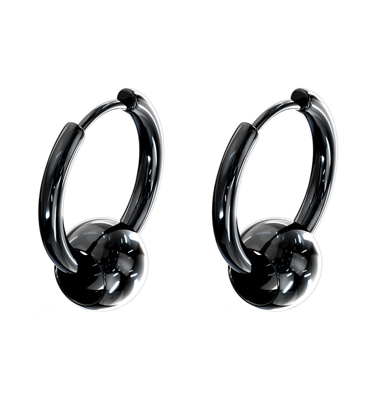 Black PVD Hinge Hoop Bead Earrings