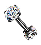 Black PVD Double Square CZ Prong Set Stainless Steel Barbell