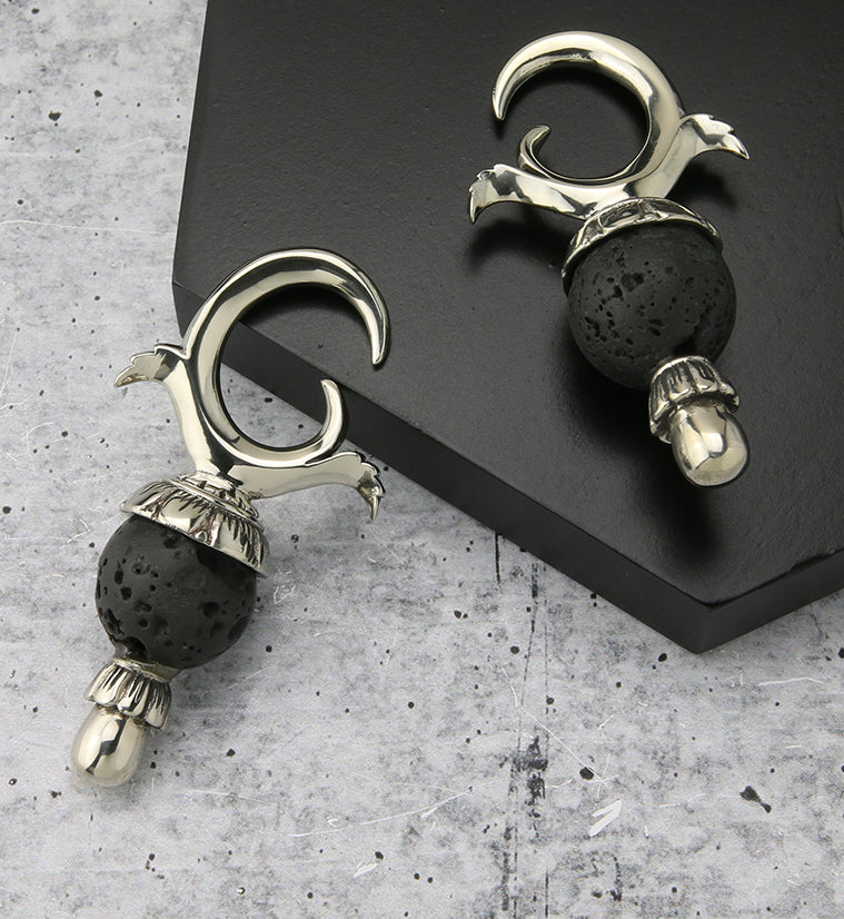 Black Lava Stone White Brass Totum Ear Weights