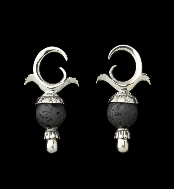 Black Lava Stone White Brass Totum Ear Weights