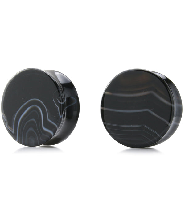 Black Line Agate Stone Plugs 1" (25mm) Version 1