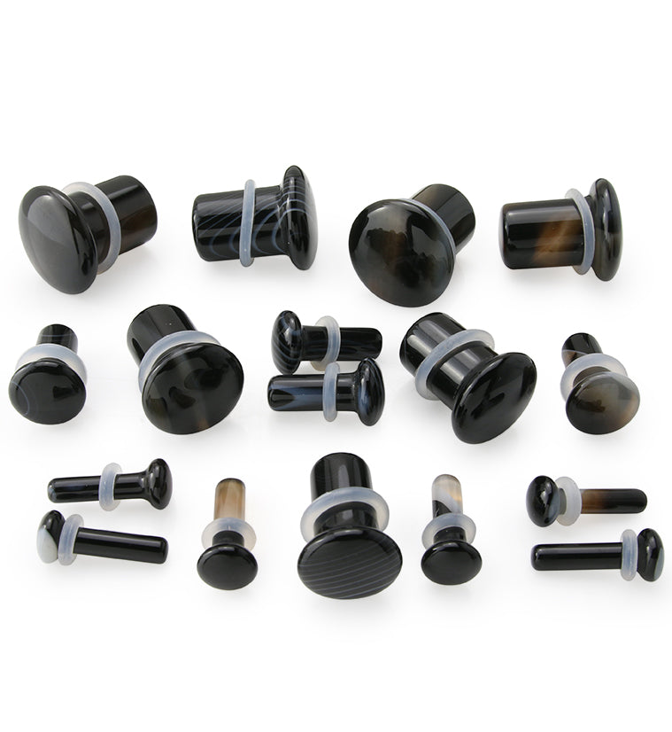 Black Line Agate Single Flare Stone Plugs