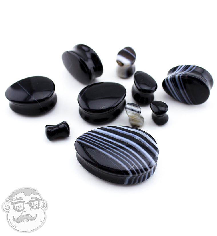 Black Line Agate Stone Teardrop Plugs