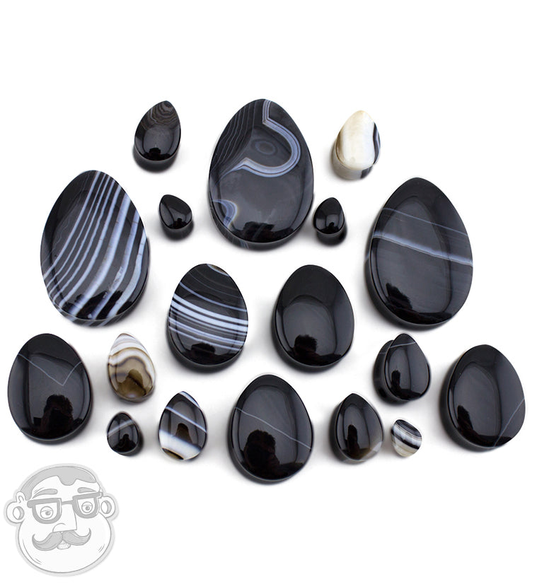 Black Line Agate Stone Teardrop Plugs