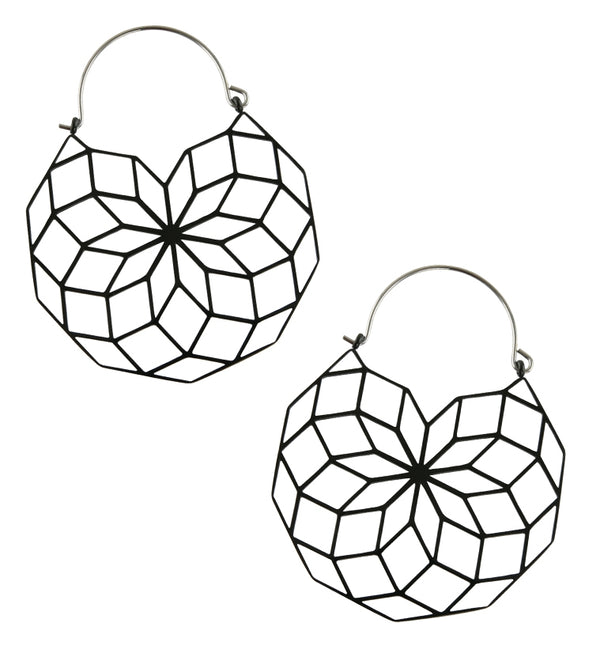 20G Black Geometric Flower Brass Hangers / Earrings
