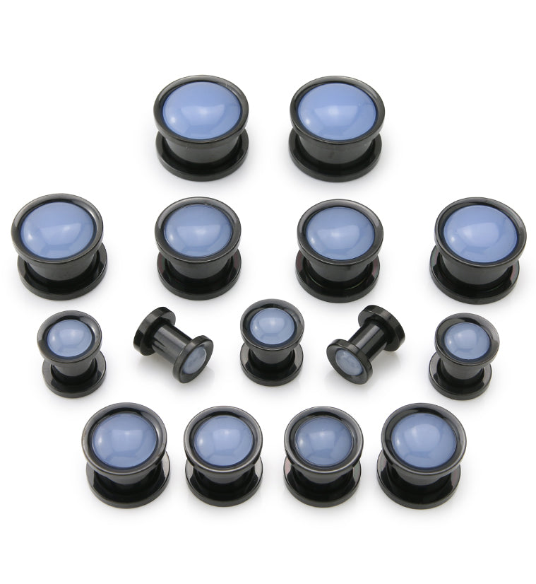 Black PVD Opalite Glass Stainless Steel Plugs | UrbanBodyJewelry.com