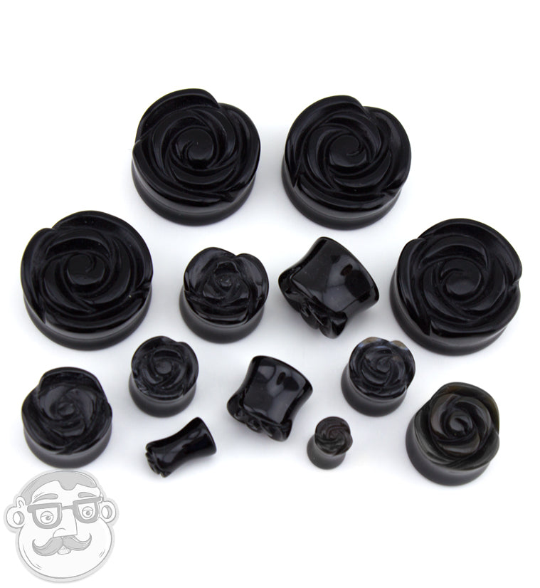 Black Obsidian Stone Rosebud Plugs