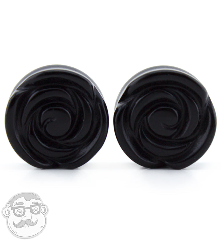 Black Obsidian Stone Rosebud Plugs