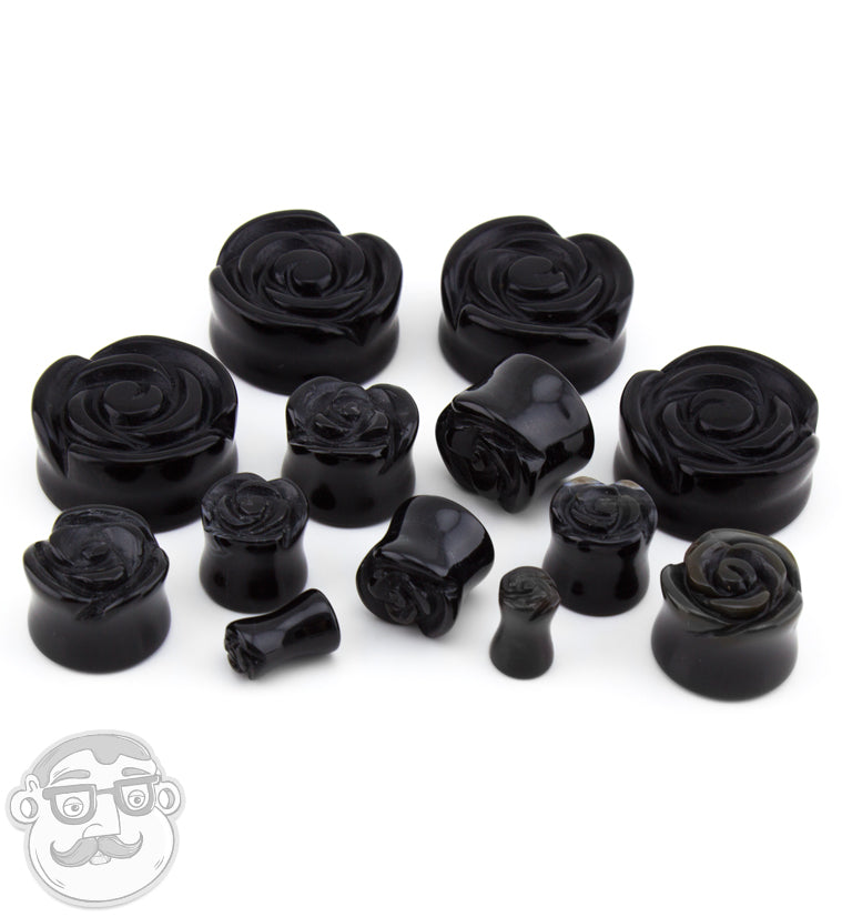 Black Obsidian Stone Rosebud Plugs