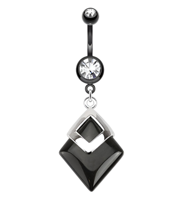 Black PVD Hanging Obsidian Stone Zircon Belly Button Ring