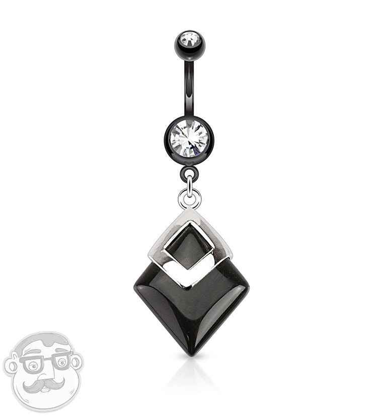 Black Hanging Obsidian Stone Zircon Belly Button Ring