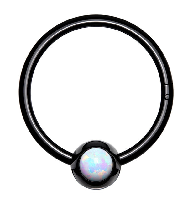 Black PVD Opalite Hinged Segment Hoop Ring