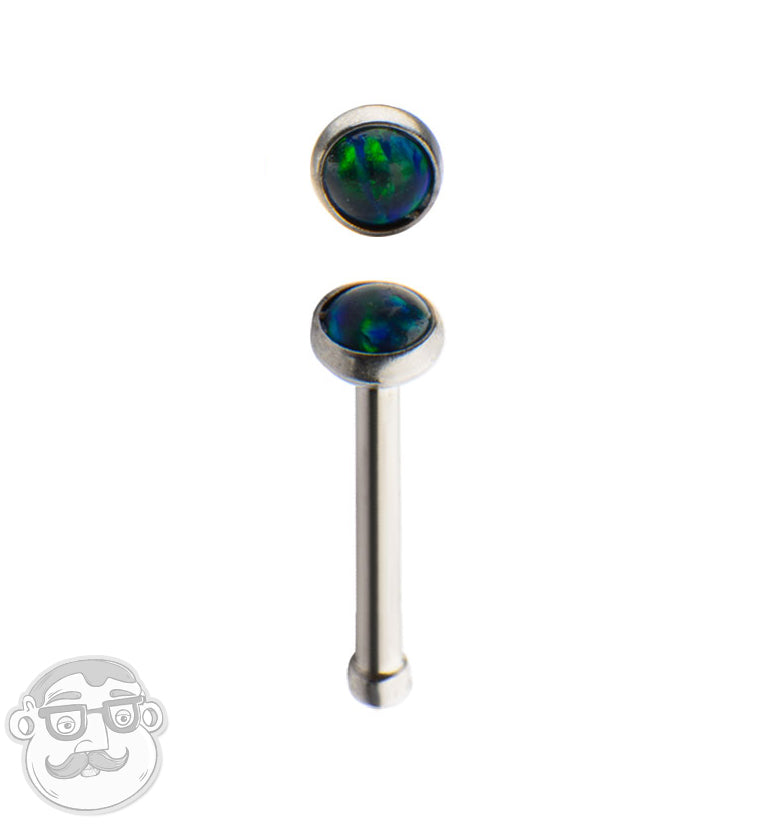 20G Black Synthetic Opalite Stainless Steel Nose Bone